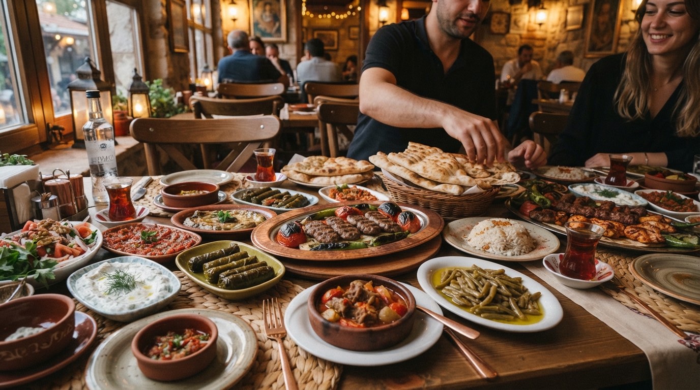Ev yemekleriyle kurulmuş bir sofra