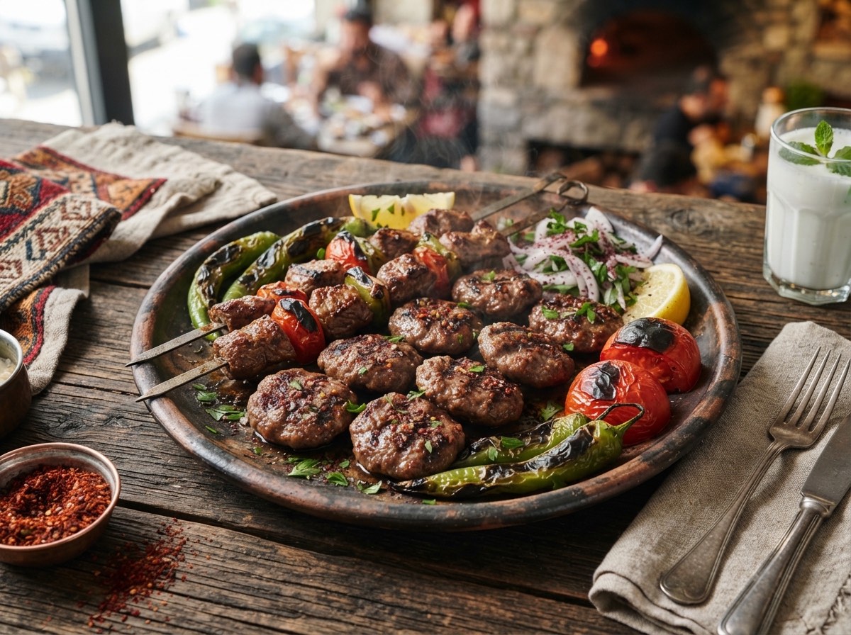 Kömür ateşinde pişmiş köfte ve şişler