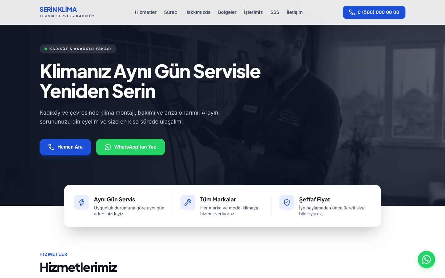 Serin Klima örnek sitesinin bilgisayardaki görünümü