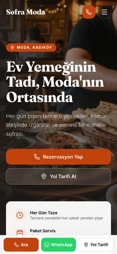 Sofra Moda örnek sitesinin telefondaki görünümü